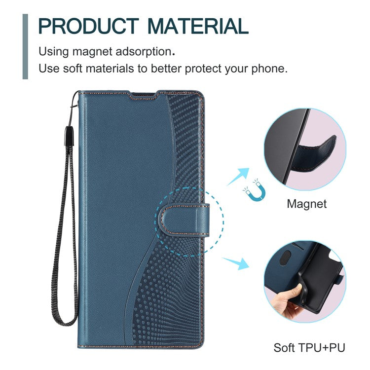 For Samsung Galaxy S25 Ultra Case Dots Imprinted PU Leather Flip Phone Cover with Card Slot, Strap - Blue