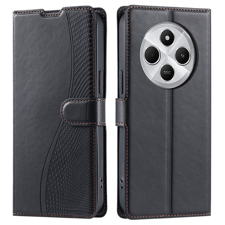 Leather Case for Xiaomi Poco C75 4G / Redmi 14R 5G / 14C 4G Dots Imprinted Phone Cover with Card Slot, Strap - Black