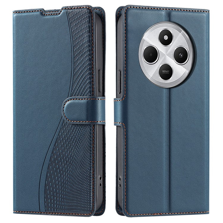 Leather Case for Xiaomi Poco C75 4G / Redmi 14R 5G / 14C 4G Dots Imprinted Phone Cover with Card Slot, Strap - Blue