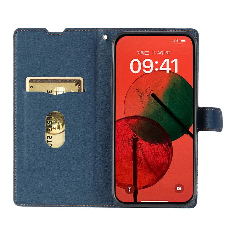 Leather Case for Xiaomi Poco C75 4G / Redmi 14R 5G / 14C 4G Dots Imprinted Phone Cover with Card Slot, Strap - Blue