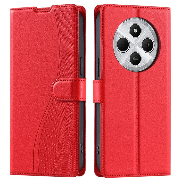 Leather Case for Xiaomi Poco C75 4G / Redmi 14R 5G / 14C 4G Dots Imprinted Phone Cover with Card Slot, Strap - Red