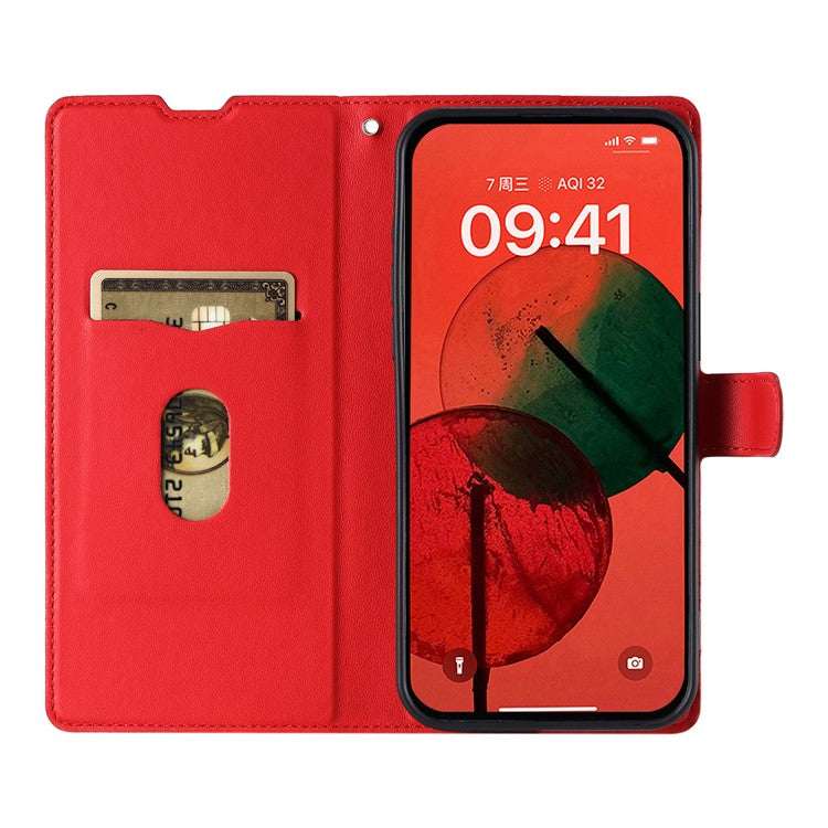 Leather Case for Xiaomi Poco C75 4G / Redmi 14R 5G / 14C 4G Dots Imprinted Phone Cover with Card Slot, Strap - Red