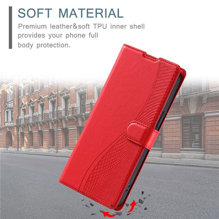 Leather Case for Xiaomi Poco C75 4G / Redmi 14R 5G / 14C 4G Dots Imprinted Phone Cover with Card Slot, Strap - Red