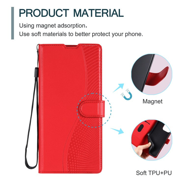 Leather Case for Xiaomi Poco C75 4G / Redmi 14R 5G / 14C 4G Dots Imprinted Phone Cover with Card Slot, Strap - Red