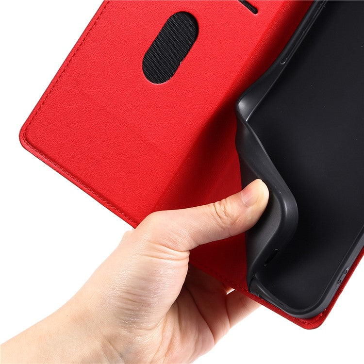 Leather Case for Xiaomi Poco C75 4G / Redmi 14R 5G / 14C 4G Dots Imprinted Phone Cover with Card Slot, Strap - Red