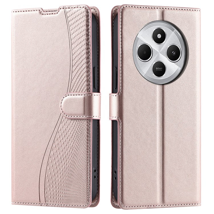 Leather Case for Xiaomi Poco C75 4G / Redmi 14R 5G / 14C 4G Dots Imprinted Phone Cover with Card Slot, Strap - Rose Gold