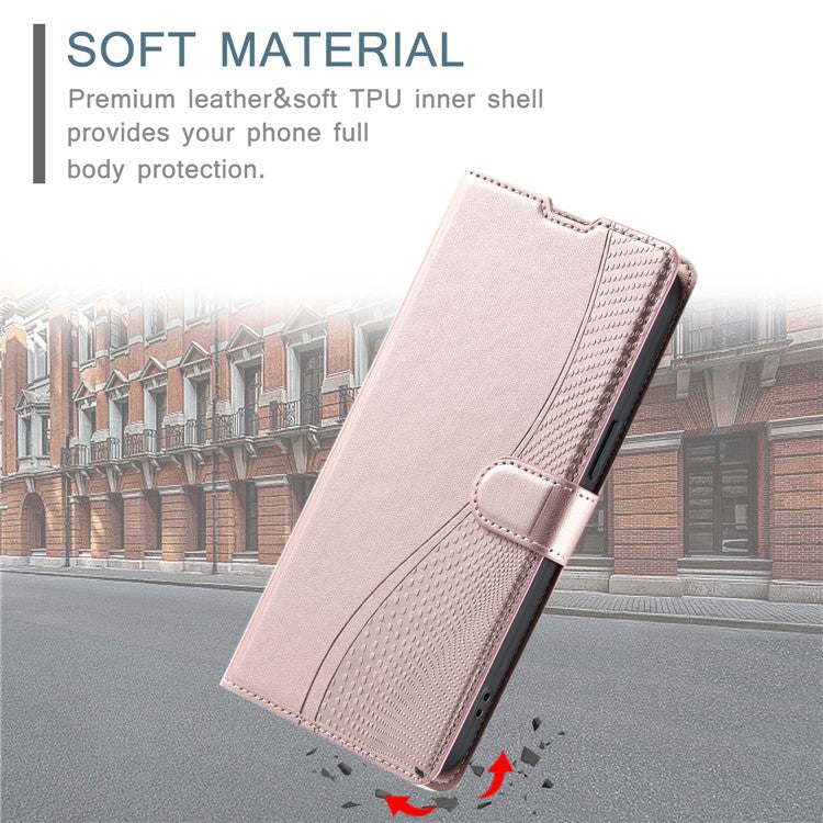 Leather Case for Xiaomi Poco C75 4G / Redmi 14R 5G / 14C 4G Dots Imprinted Phone Cover with Card Slot, Strap - Rose Gold