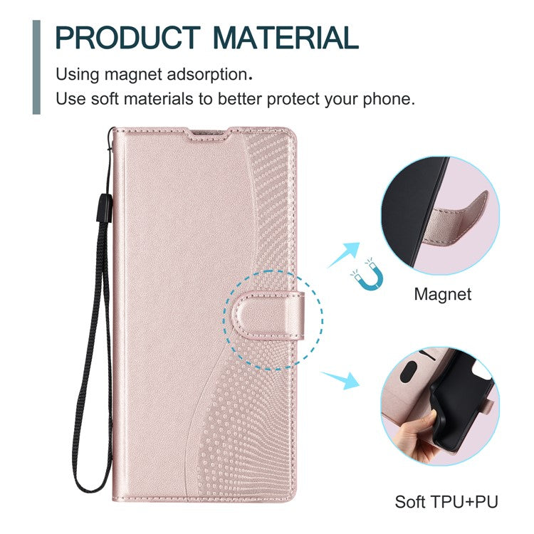 Leather Case for Xiaomi Poco C75 4G / Redmi 14R 5G / 14C 4G Dots Imprinted Phone Cover with Card Slot, Strap - Rose Gold