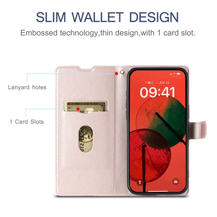 Leather Case for Xiaomi Poco C75 4G / Redmi 14R 5G / 14C 4G Dots Imprinted Phone Cover with Card Slot, Strap - Rose Gold