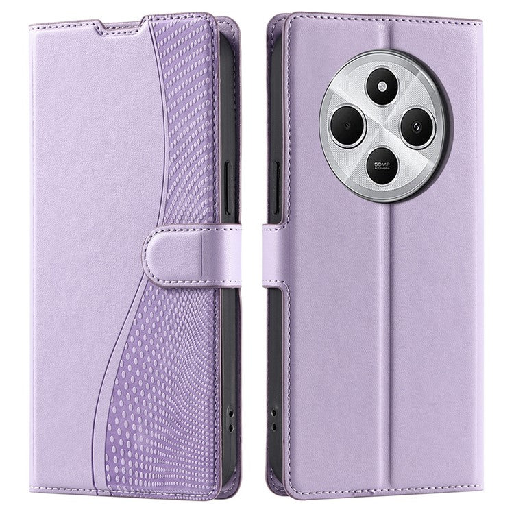 Leather Case for Xiaomi Poco C75 4G / Redmi 14R 5G / 14C 4G Dots Imprinted Phone Cover with Card Slot, Strap - Purple