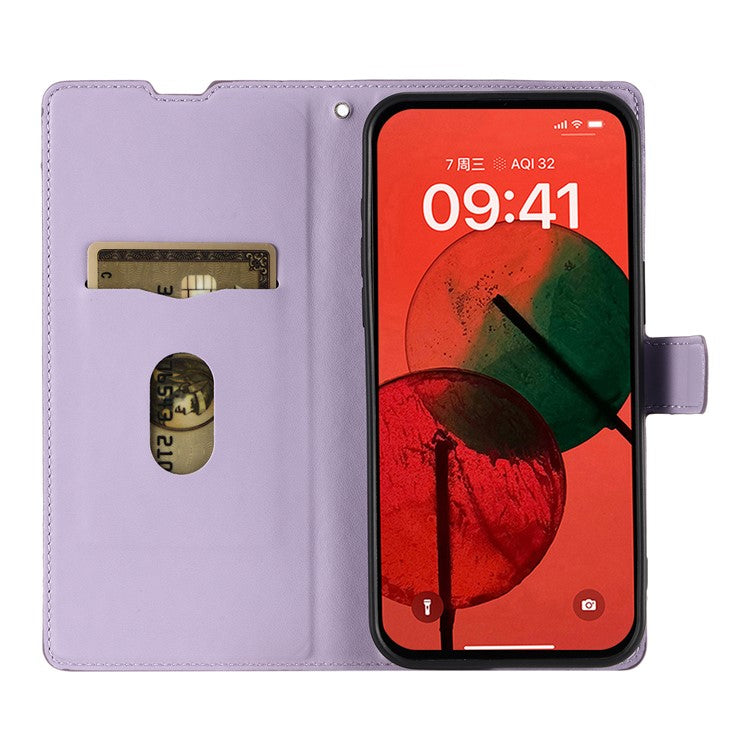 Leather Case for Xiaomi Poco C75 4G / Redmi 14R 5G / 14C 4G Dots Imprinted Phone Cover with Card Slot, Strap - Purple