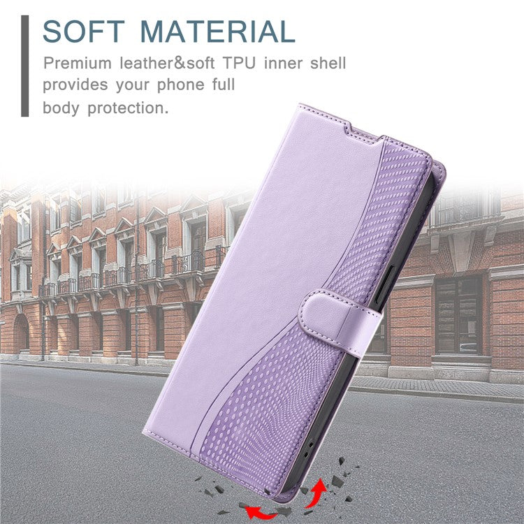 Leather Case for Xiaomi Poco C75 4G / Redmi 14R 5G / 14C 4G Dots Imprinted Phone Cover with Card Slot, Strap - Purple