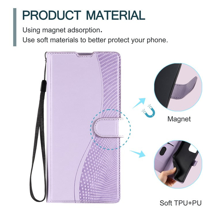 Leather Case for Xiaomi Poco C75 4G / Redmi 14R 5G / 14C 4G Dots Imprinted Phone Cover with Card Slot, Strap - Purple