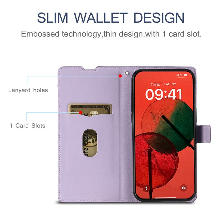 Leather Case for Xiaomi Poco C75 4G / Redmi 14R 5G / 14C 4G Dots Imprinted Phone Cover with Card Slot, Strap - Purple