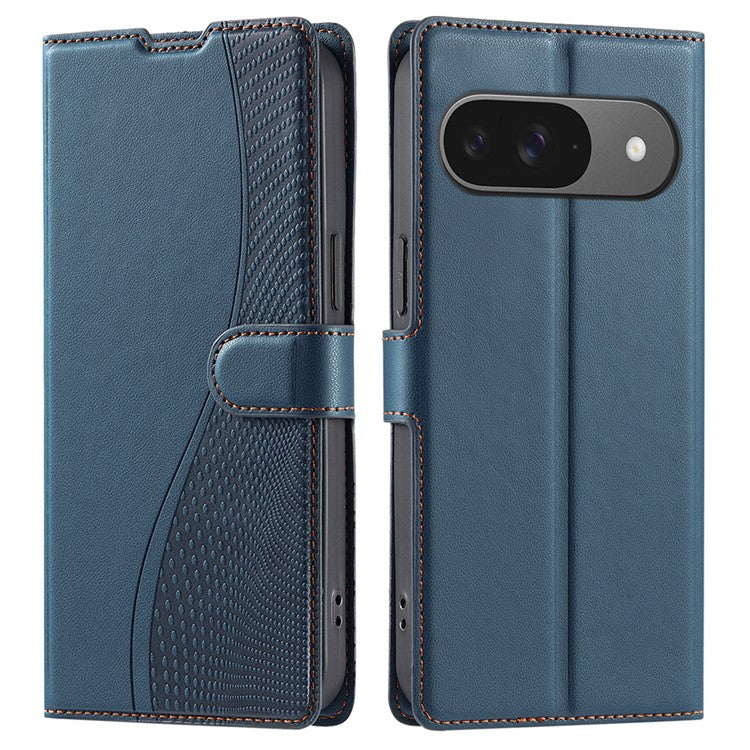 For Google Pixel 9 Pro / Pixel 9 Case Dots Imprinted PU Leather Flip Phone Cover with Card Slot, Strap - Blue