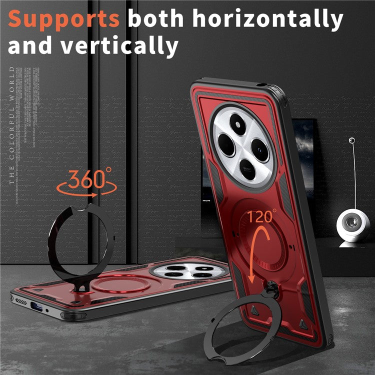 Kickstand Case for Xiaomi Poco C75 4G / Redmi 14R 5G / 14C 4G Compatible with MagSafe Military Protection PC+TPU Cover - Red