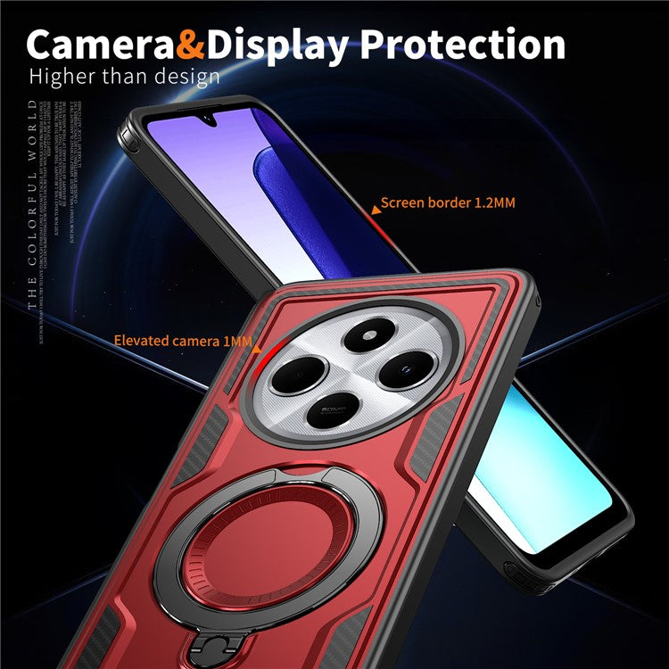 Kickstand Case for Xiaomi Poco C75 4G / Redmi 14R 5G / 14C 4G Compatible with MagSafe Military Protection PC+TPU Cover - Red