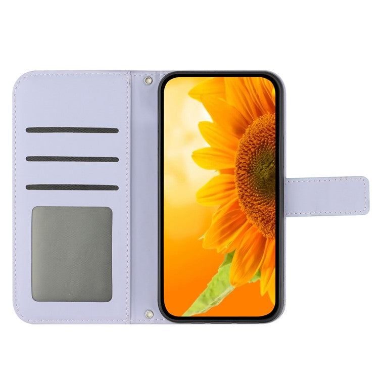 For Xiaomi Redmi Note 14 5G Case Sunflower Leather Wallet Phone Cover with Wrist Strap - Light Purple