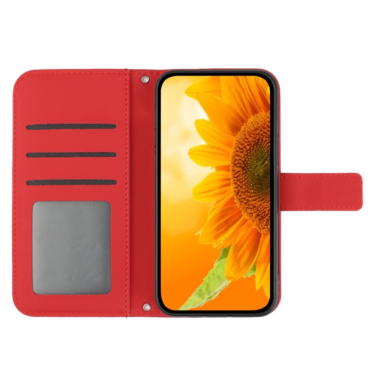 For Xiaomi Redmi Note 14 5G Case Sunflower Leather Wallet Phone Cover with Wrist Strap - Red