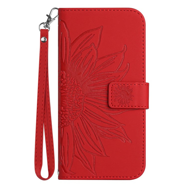 For Xiaomi Redmi Note 14 5G Case Sunflower Leather Wallet Phone Cover with Wrist Strap - Red