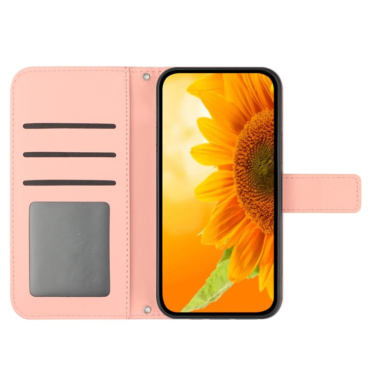 For Xiaomi Redmi Note 14 5G Case Sunflower Leather Wallet Phone Cover with Wrist Strap - Light Pink