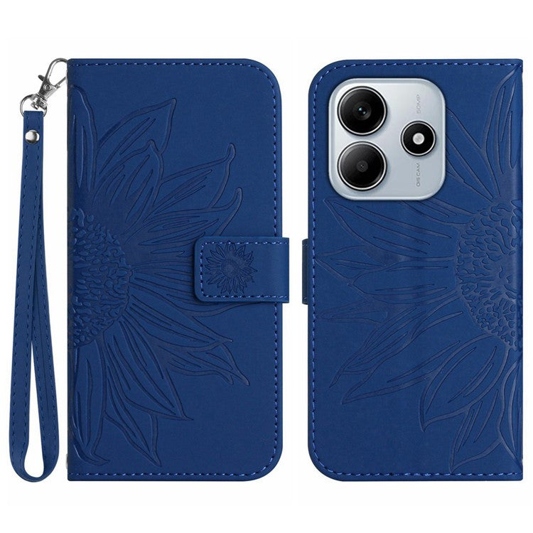 For Xiaomi Redmi Note 14 5G Case Sunflower Leather Wallet Phone Cover with Wrist Strap - Sapphire