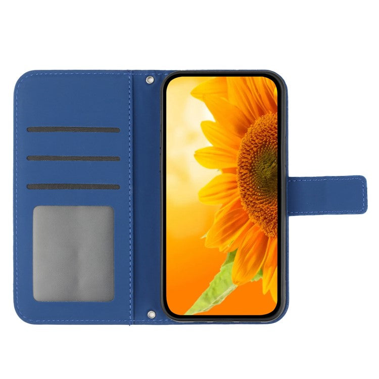 For Xiaomi Redmi Note 14 5G Case Sunflower Leather Wallet Phone Cover with Wrist Strap - Sapphire