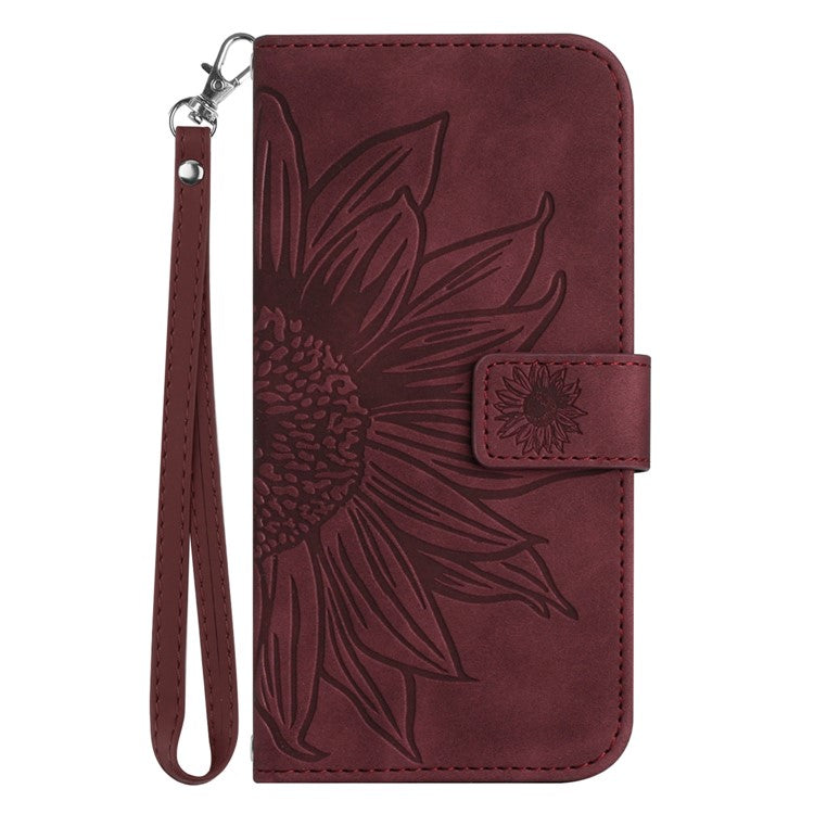 For Xiaomi Redmi Note 14 5G Case Sunflower Leather Wallet Phone Cover with Wrist Strap - Wine Red