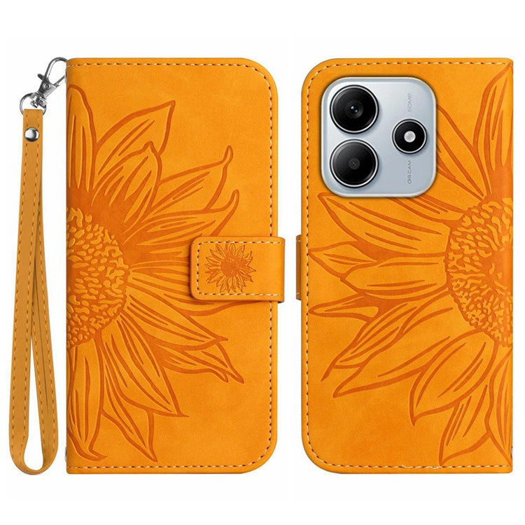 For Xiaomi Redmi Note 14 5G Case Sunflower Leather Wallet Phone Cover with Wrist Strap - Yellow