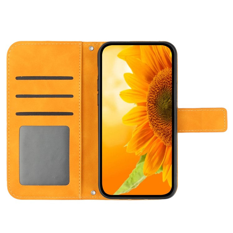 For Xiaomi Redmi Note 14 5G Case Sunflower Leather Wallet Phone Cover with Wrist Strap - Yellow