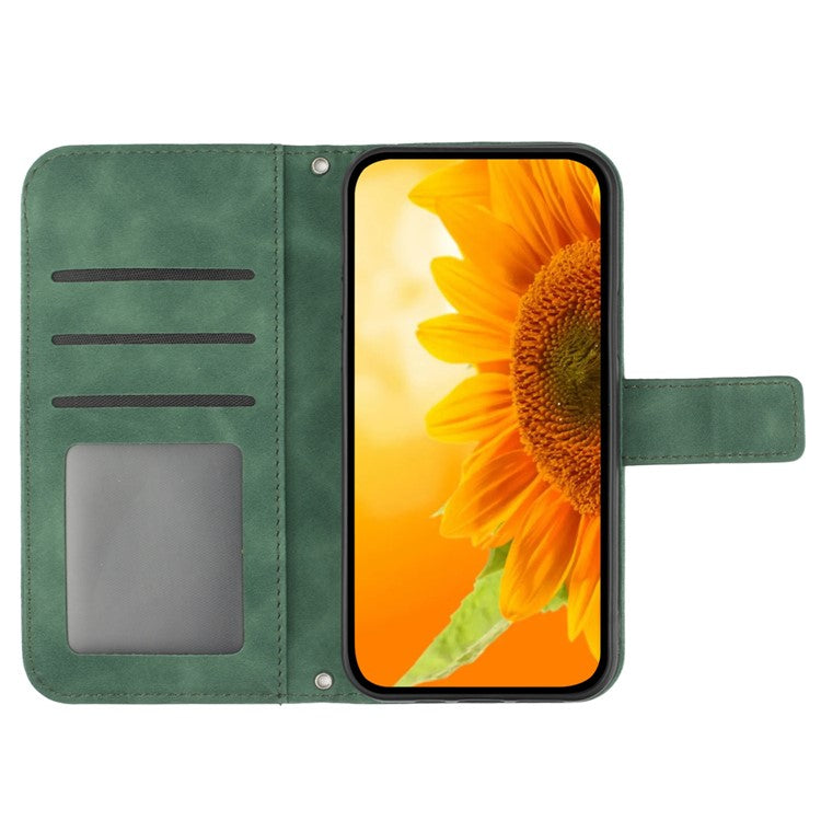 For Xiaomi Redmi Note 14 5G Case Sunflower Leather Wallet Phone Cover with Wrist Strap - Dark Green