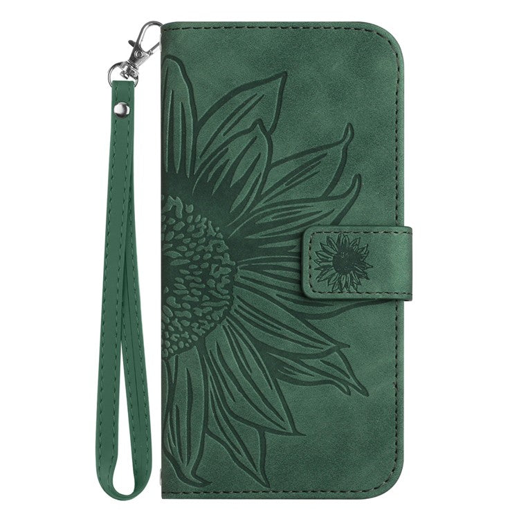 For Xiaomi Redmi Note 14 5G Case Sunflower Leather Wallet Phone Cover with Wrist Strap - Dark Green