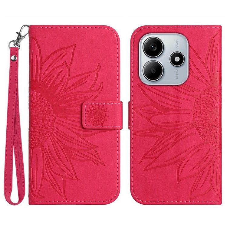 For Xiaomi Redmi Note 14 5G Case Sunflower Leather Wallet Phone Cover with Wrist Strap - Rose