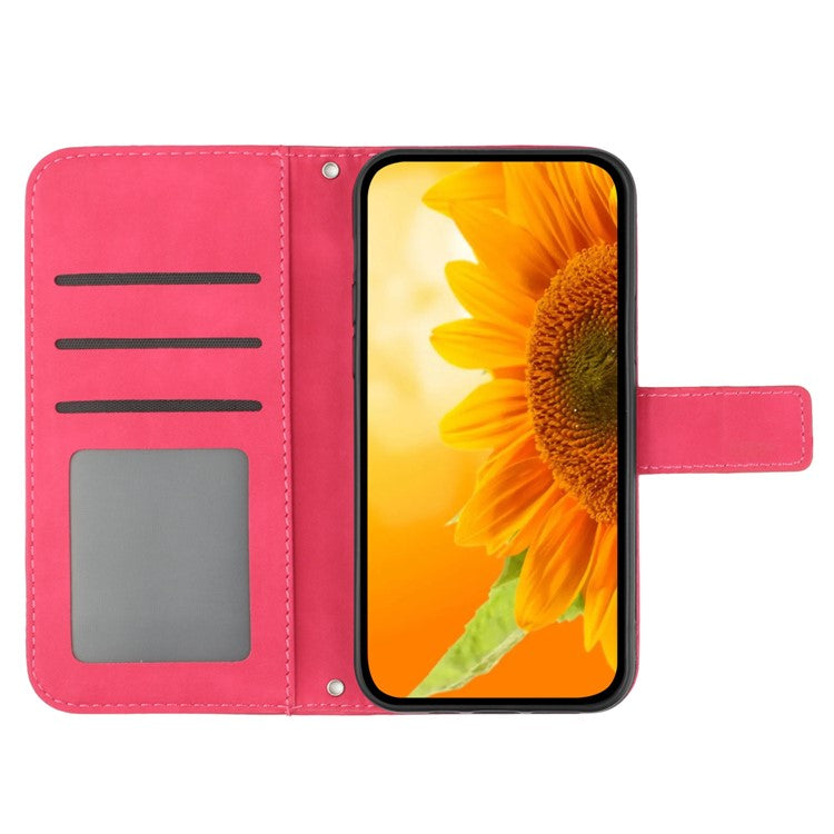 For Xiaomi Redmi Note 14 5G Case Sunflower Leather Wallet Phone Cover with Wrist Strap - Rose