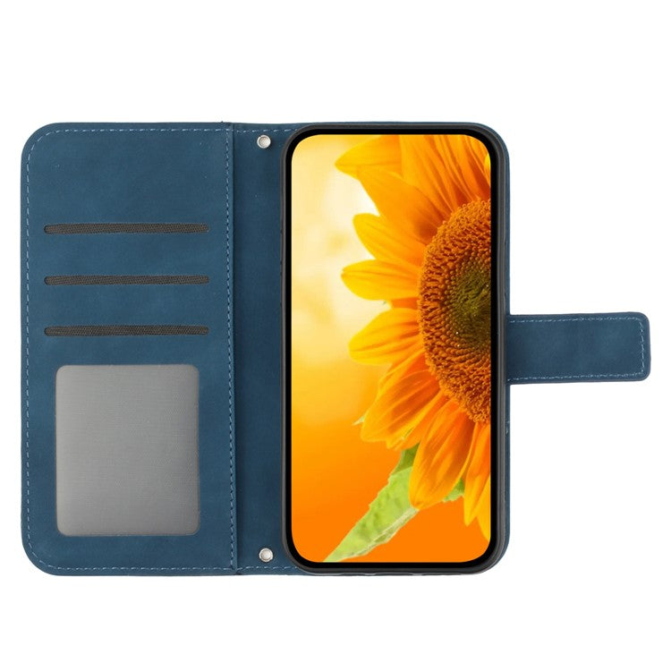 For Xiaomi Redmi Note 14 5G Case Sunflower Leather Wallet Phone Cover with Wrist Strap - Dark Blue