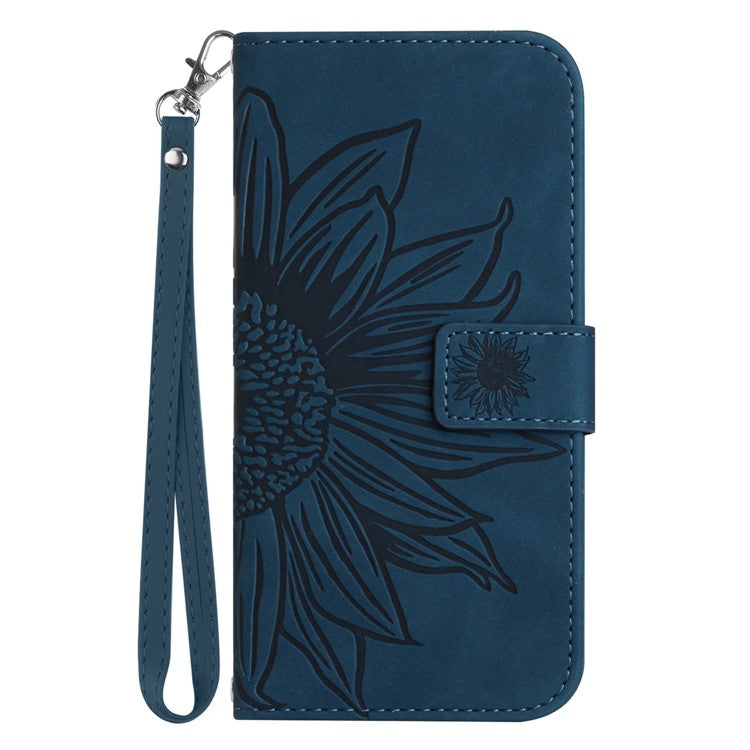 For Xiaomi Redmi Note 14 5G Case Sunflower Leather Wallet Phone Cover with Wrist Strap - Dark Blue