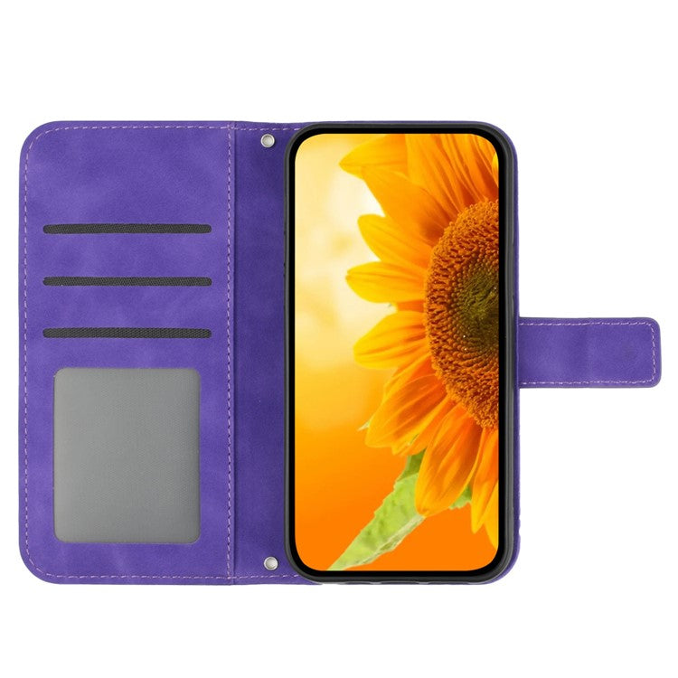 For Xiaomi Redmi Note 14 5G Case Sunflower Leather Wallet Phone Cover with Wrist Strap - Dark Purple