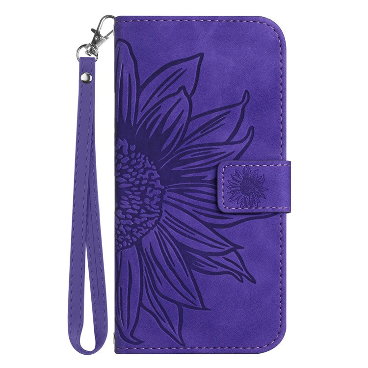 For Xiaomi Redmi Note 14 5G Case Sunflower Leather Wallet Phone Cover with Wrist Strap - Dark Purple