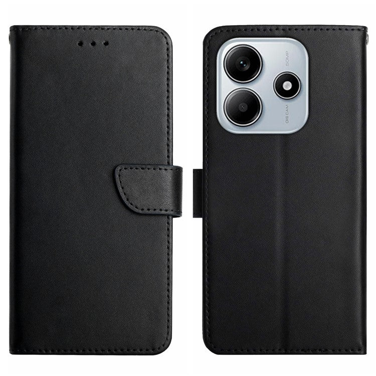 HT02 For Xiaomi Redmi Note 14 5G Case Genuine Cow Leather Phone Cover Nappa Texture - Black