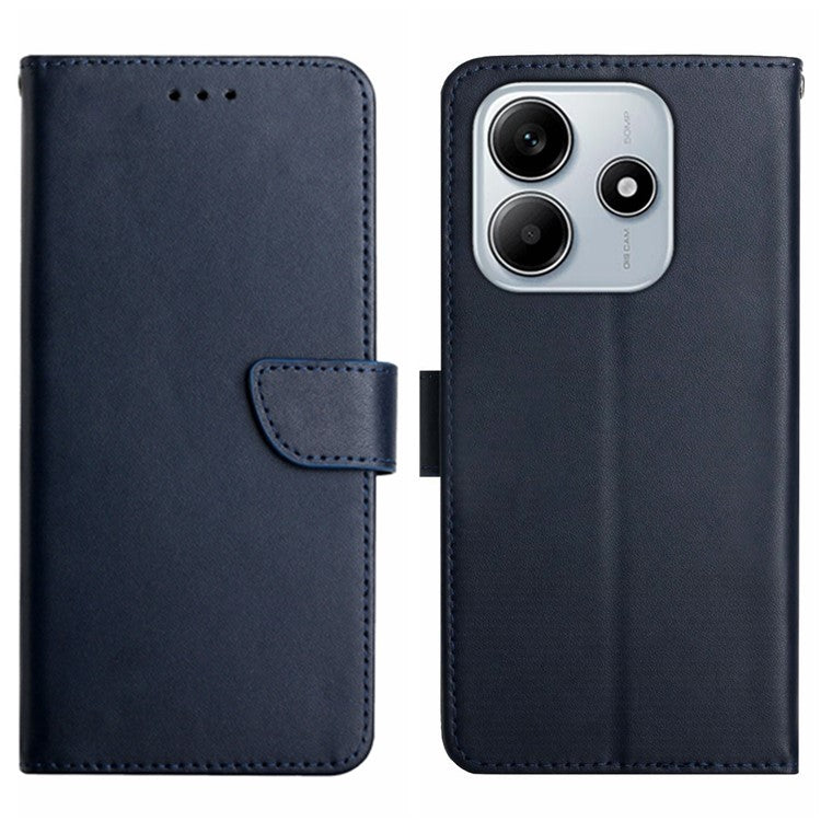 HT02 For Xiaomi Redmi Note 14 5G Case Genuine Cow Leather Phone Cover Nappa Texture - Blue