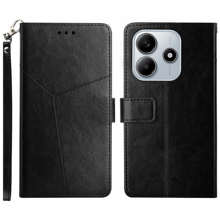 HT01 For Xiaomi Redmi Note 14 5G Case Y-Shaped Lines Imprint Leather Phone Cover - Black