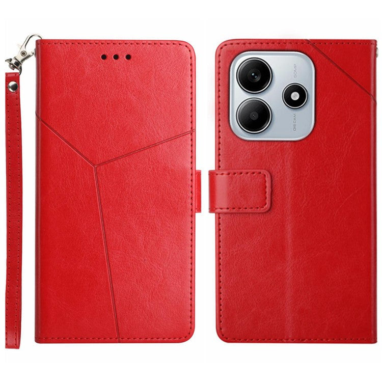 HT01 For Xiaomi Redmi Note 14 5G Case Y-Shaped Lines Imprint Leather Phone Cover - Red