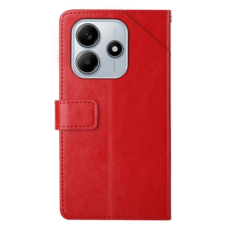 HT01 For Xiaomi Redmi Note 14 5G Case Y-Shaped Lines Imprint Leather Phone Cover - Red