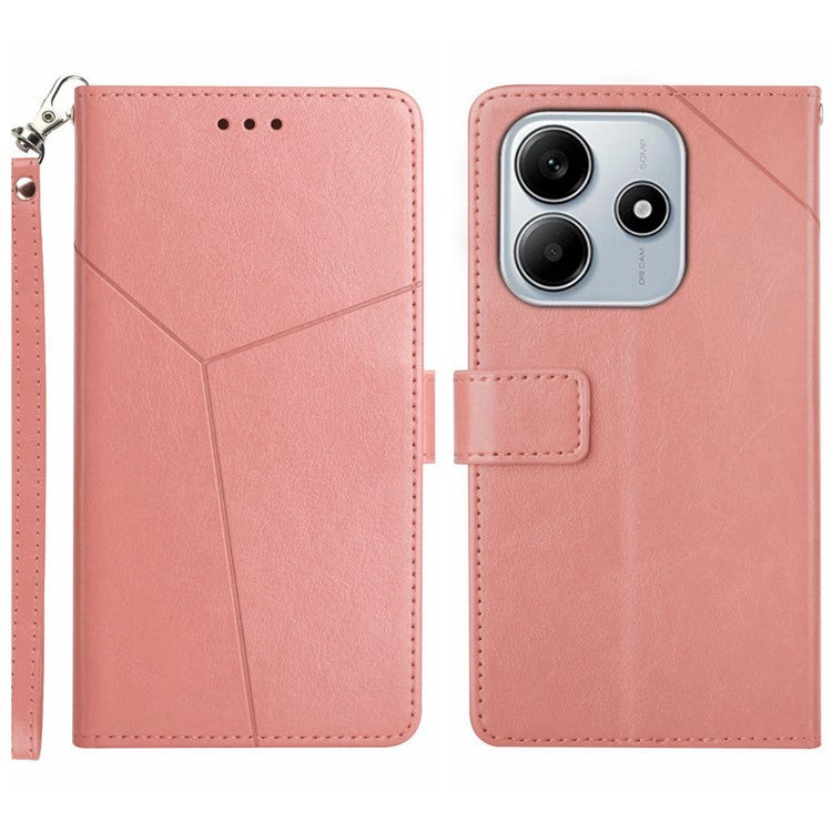 HT01 For Xiaomi Redmi Note 14 5G Case Y-Shaped Lines Imprint Leather Phone Cover - Pink