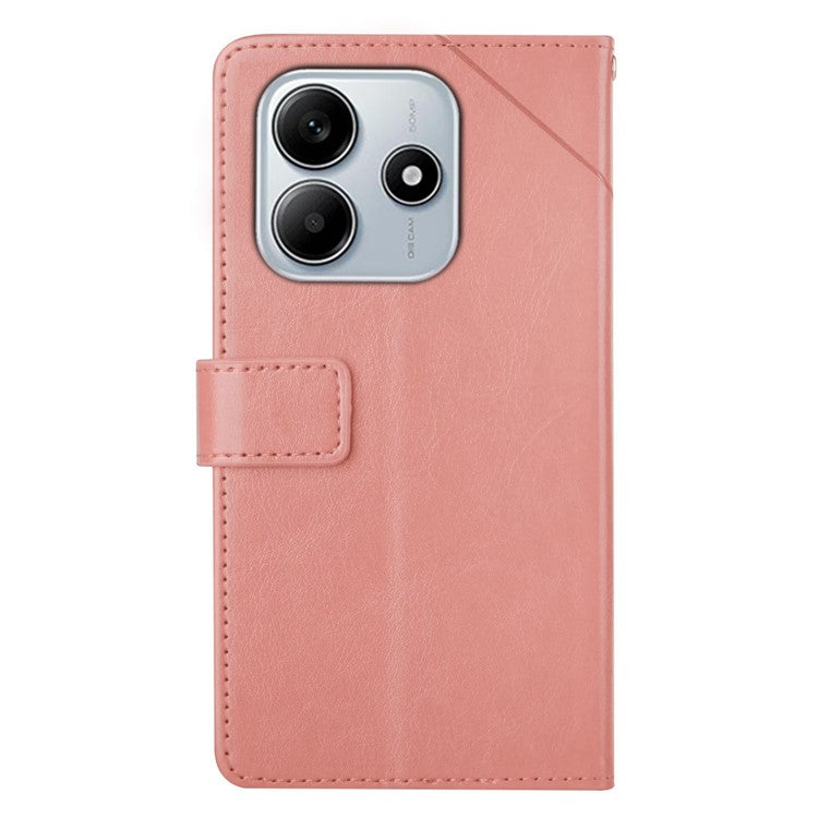 HT01 For Xiaomi Redmi Note 14 5G Case Y-Shaped Lines Imprint Leather Phone Cover - Pink