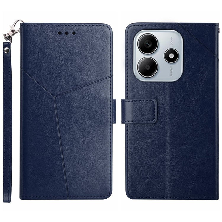 HT01 For Xiaomi Redmi Note 14 5G Case Y-Shaped Lines Imprint Leather Phone Cover - Blue