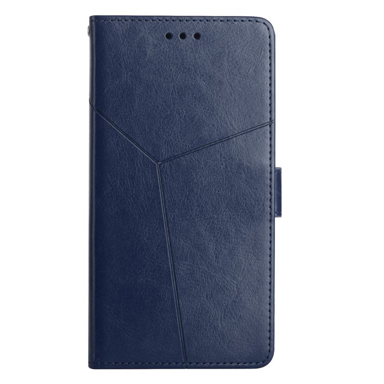 HT01 For Xiaomi Redmi Note 14 5G Case Y-Shaped Lines Imprint Leather Phone Cover - Blue