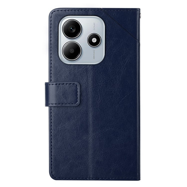 HT01 For Xiaomi Redmi Note 14 5G Case Y-Shaped Lines Imprint Leather Phone Cover - Blue