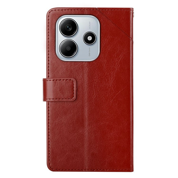 HT01 For Xiaomi Redmi Note 14 5G Case Y-Shaped Lines Imprint Leather Phone Cover - Brown