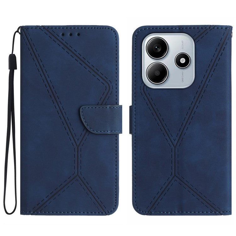 HT05 For Xiaomi Redmi Note 14 5G Case Leather Imprinted Lines Phone Cover with Card Holder - Blue